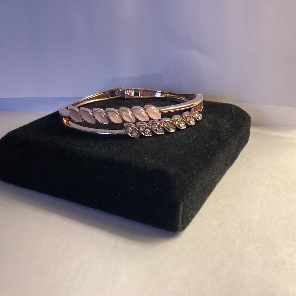 2461 NWOT Rose Gold Bracelet Bangle With Pink Beads and Cubic Zirconia Crystals
